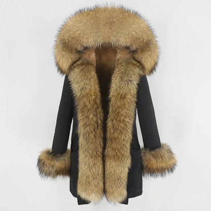OFTBUY 2024 Fashion Winter Jacket Women Real Fur Coat Natural Real Fox Fur Collar Loose Long Parkas Big Fur Outerwear Detachable