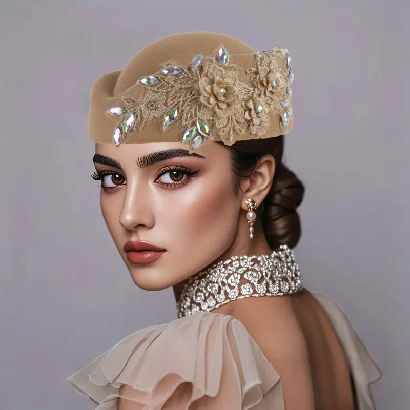 Wedding Hats Red White Cocktail Evening Party Cap for Female with Flower Church Beret Hat Cosplay Caps Costume Accessory