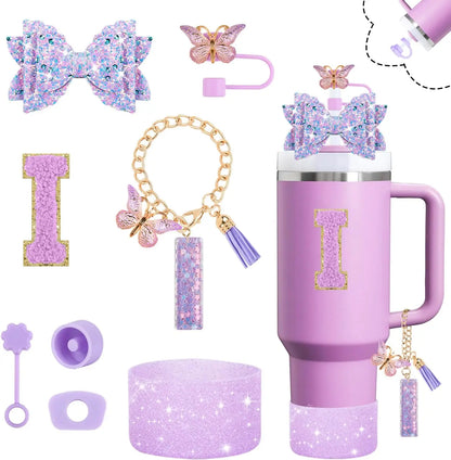 8pcs Cup Accessories Set for Stanley Cup 30oz 40oz tumbler Straw Topper Cover, Boot, Spill Proof Stoppers, Handle Charms Sticker