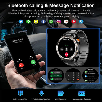 New 5ATM Outdoor Smart Watch Men 600mAh LED Flashlight SmartWatch Compass Bluetooth call Heart rate IP 68 Sports Smartwatch 2025