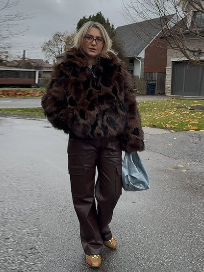 Women's Fur Coat Lapel Panelled Oversized Winter Warm Jacket Autumn Female Long Sleeve Loose Short Tops Chic Lady...