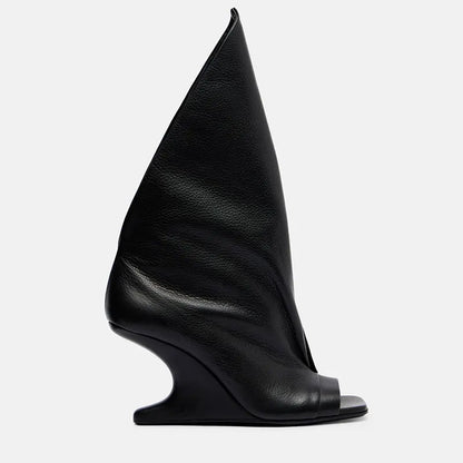 2026 European and American Women's Trendy, Niche, Personalized, Unique, Sloping, Sexy, Open Toed, Fishmouth, Sleeve Short Boots - Kimlud