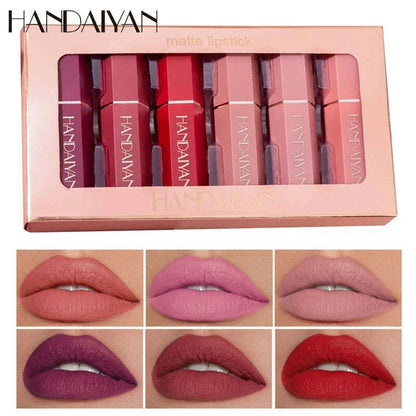HANDAIYAN 6Pcs/Box Velvet Matte Lipstick Kit Lips Makeup Nude Lip Stick Make Up Cosmetics Foggy Matt Tint Lip Balm Cream Pigment