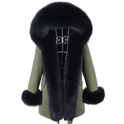 2023 Super Hot  Winter Jacket Hooded Long Overcoat Parkas Female Clothes Removable Real Fox Fur Collar Coats Woman