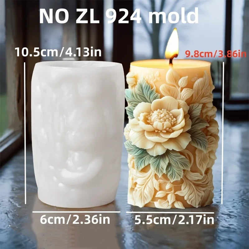 2025 3D Blooming Lily flower relief cylindrical candle silicone mold flower cylinder resin mould Blooming peony gypsum molds