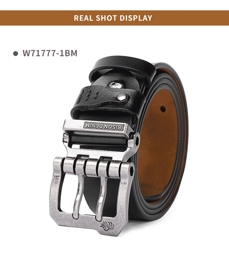 BISON DENIM Men Belt High Quality Leather Belt For Men Genuine Leather Strap Luxury Pin Buckle Fancy Vintage Jeans Belt For Men - Kimlud