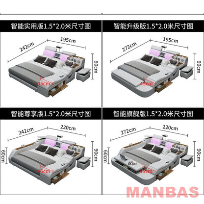 Modern Tech Smart Bed, King/Queen Size Genuine Leather Bed with Projector,USB, Speaker, Luxury Multifunction Bed, All In...