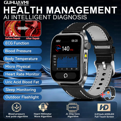 2025Hot AI-GPT Diagosis ECG Health SmartWatch Blood Pressure Lipid Uric Acid 650nm Dual-Probelaser Heart Analysis Smart bracelet