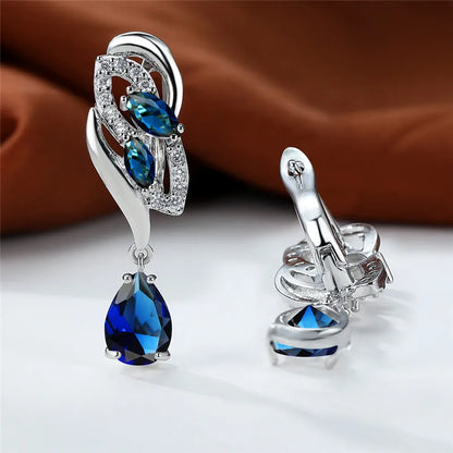 Luxury Female Blue Rainbow Stone Earring Silver Color Clip Earrings For Women Charm Crystal Zircon Wedding Jewelry |...