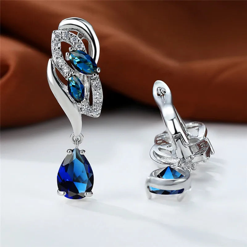 Luxury Female Blue Rainbow Stone Earring Silver Color Clip Earrings For Women Charm Crystal Zircon Wedding Jewelry |...