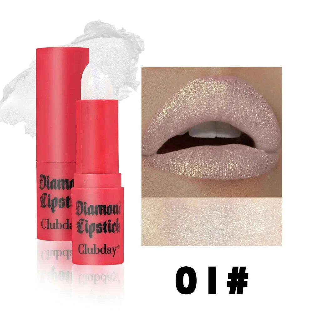 8 Colors Waterproof Diamond Glitter Lipstick Long Lasting Moisturizing Shiny Pearlescent Nude Red Lipsticks Lips Makeup Cosmetic