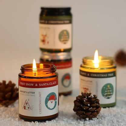Christmas Scented Candle in Glass Aromatic Xmas Candles Guest Gift Candle Jar Freesia Ebony Scent - Kimlud