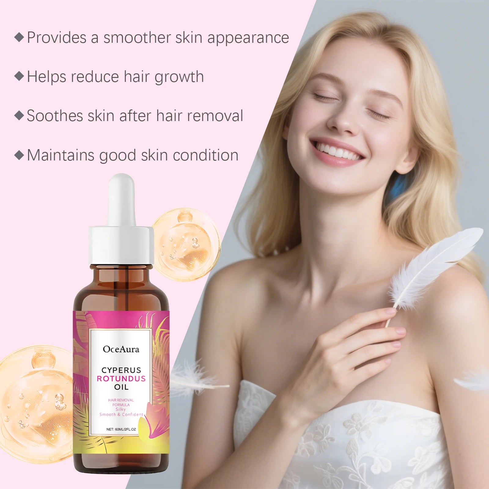 Cyperus Rotundus Oil Body Hair Remover Armpit Leg Arm Reduces Hair Growth Moisturizes Gentle Care Essential Oil for...