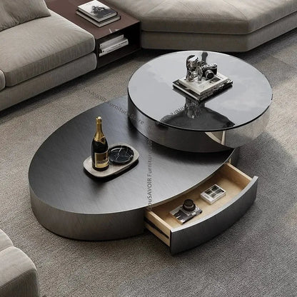 Italian Luxury Oval Coffee Tables Modern Minimalist Rotatable Center Coffee Table Set Stainless Steel Living Room Furniture FYCT - Kimlud