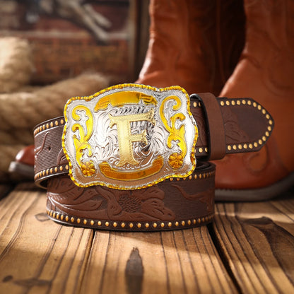 A men's and women's casual retro belt Western style! PU leather belt with metal buckle, suitable for daily work wear