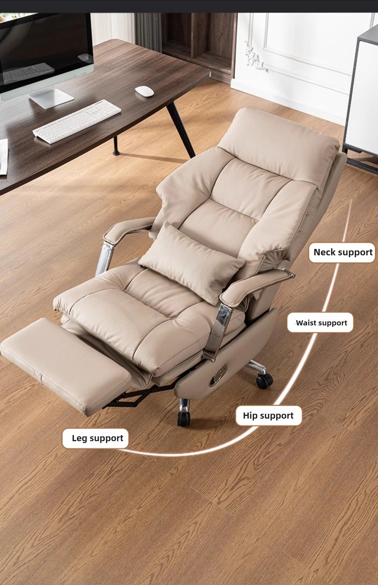 Ergonomic Executive Chair, Electric Reclining Leather Office Chair, Adjustable Height Desk Chair with Footrest & Lumbar Support