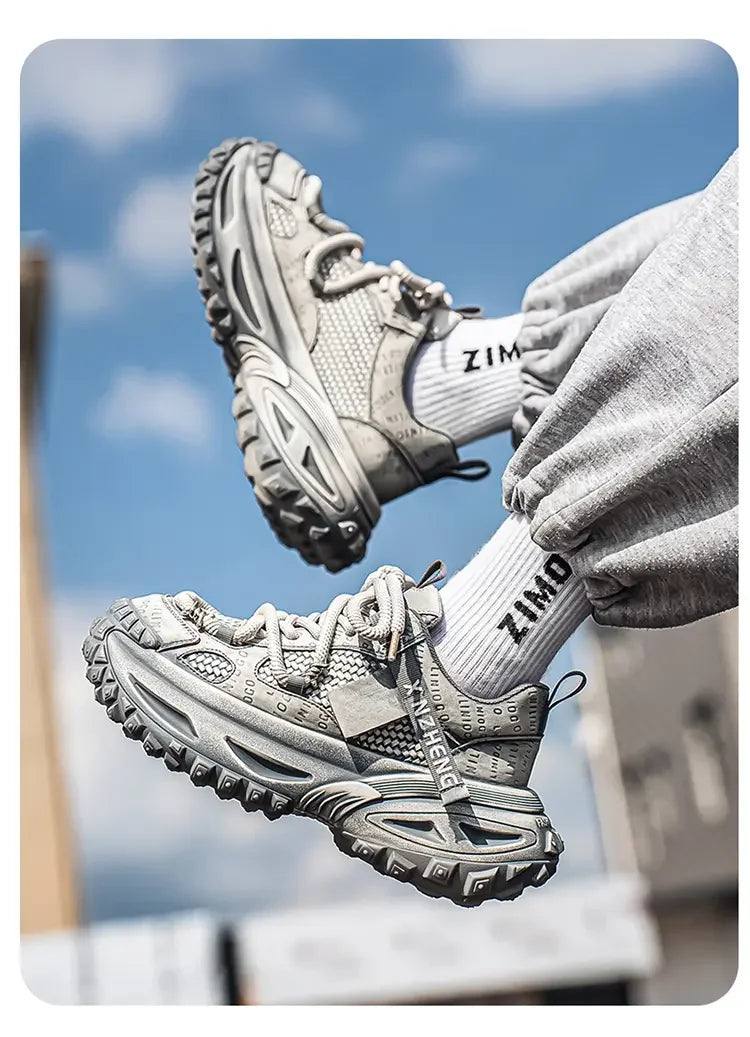 Chunky Sneakers Mens Original Designer Sports Shoes Fashion Casual Leather Fabric Breathable Height Increased Platform Gym Shoes