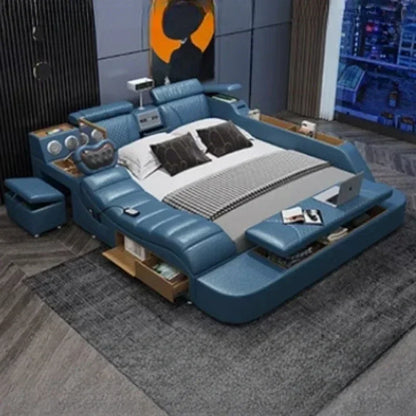 Budget-friendly Multifunctional massage tatami leather bed double modern simple wedding with projector smart Bedroom Furniture