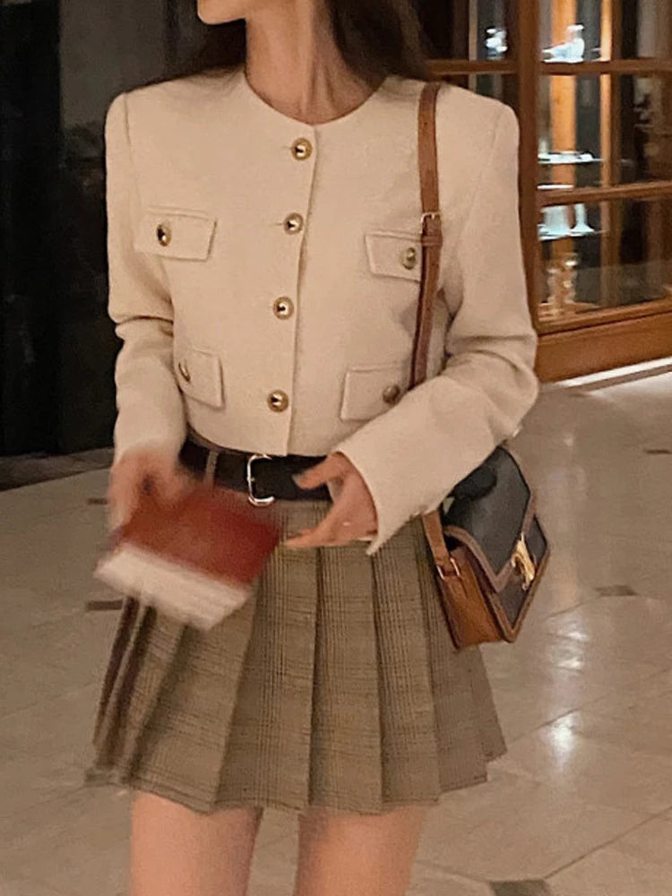 Chic ort Outerwear Women's Springtime Ele round Ne Loose Long Sve Top Faionable Design Sense Commute Sle Coat