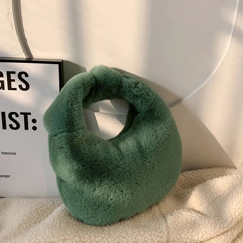 Solid Color Plush Dumpling Bag Handbag Niche Design Small Phone Bag Korean Style Tote Bag Faux Rabbit Fur Handbag Women