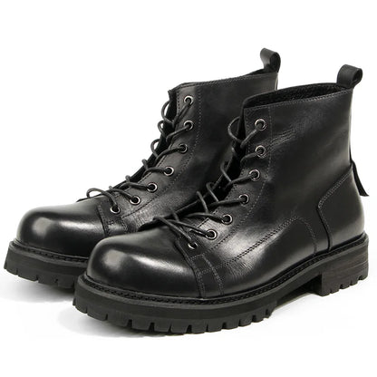 Durable Goodyear-Welted Motorcycle Rugged Heritage Boots Vintage Oil Genuine Leather  Punk For Men Cowhide High-Cut Shoes