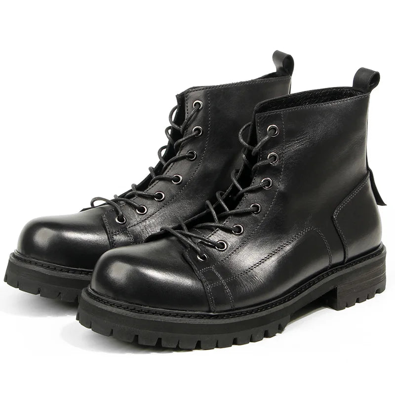Durable Goodyear-Welted Motorcycle Rugged Heritage Boots Vintage Oil Genuine Leather  Punk For Men Cowhide High-Cut Shoes