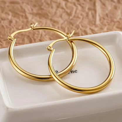Huitan Fashion Stainless Steel Women Hoop Earrings Circle Wedding Party Luxury Lady Daily Wearable Accessories Chic Jewelry Gift
