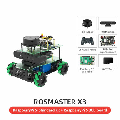 ROSMASTER X3 ROS2 Robot Aluminum Alloy Frame Autopilot Lidar Mapping for Jetson NANO Orin NX SUPER Orin NANO SUPER Raspberry Pi5