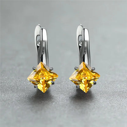 Cute Female Champagne Square Jewelry Luxury Crystal Zircon Stone Hoop Earring Rose Gold Color Wedding Earrings For Women