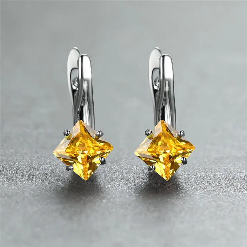 Cute Female Champagne Square Jewelry Luxury Crystal Zircon Stone Hoop Earring Rose Gold Color Wedding Earrings For Women