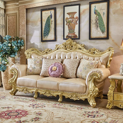 Classic Luxury Sofa Rubber Solid Wood Golden Antique European Royal Style Living Room Sofa Sets 1+2+3 | Kimlud Luxury Sofa