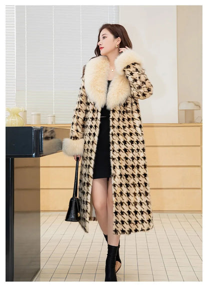 Women's Long Thickened Oversized Fox Fur Collar Warm Genuine Mink fur Coat Fashion New high quality Real Fur Coat