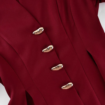 Linad Elegant Wine Red Puff Sleeve Woman Blouse 2026 Vintage Single Breasted Tops Spring Street Chic Black V Neck Ladies Tops - Kimlud