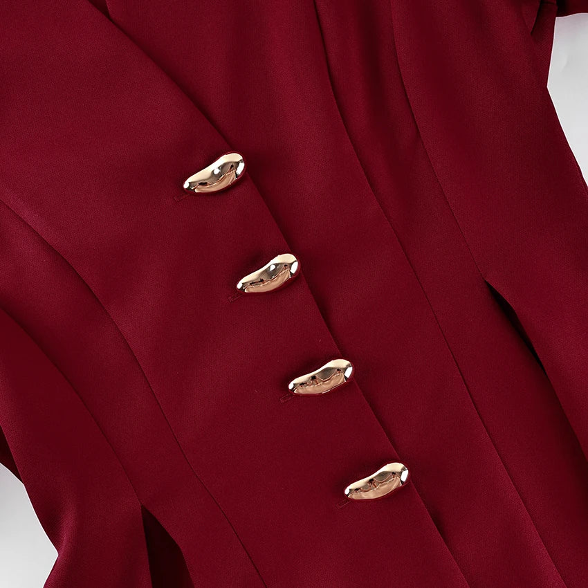 Linad Elegant Wine Red Puff Sleeve Woman Blouse 2026 Vintage Single Breasted Tops Spring Street Chic Black V Neck Ladies Tops - Kimlud