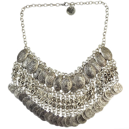 Afghan Bohemian Collars Choker Chic Ethnic Indian Jewelry Sets Gypsy Boho Vintage Tassel Coin Statement Necklace Earrings Women