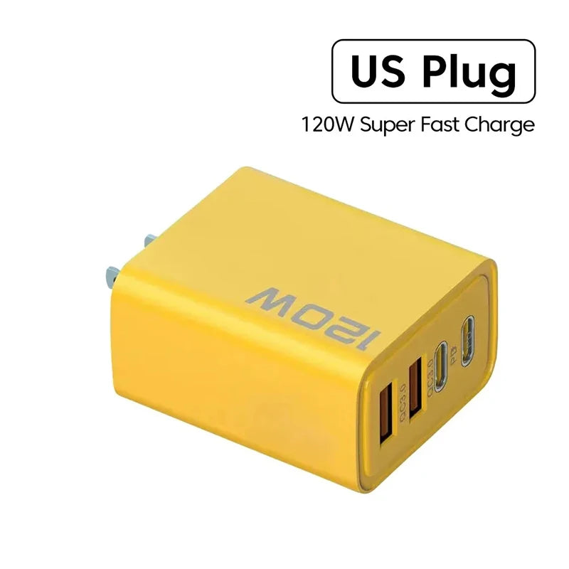 120W 4 Port Type C Fast Charging USB Phone Charger Adapter US EU Plug Charger For iPhone Xiaomi Huawei Quick Charge Wall Charger