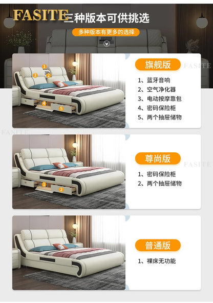 Modern Simple Massage Bed Luxury Water Proof Design Bedframe Double Bed Smart White Nordic Furniture | Kimlud Luxury Bed