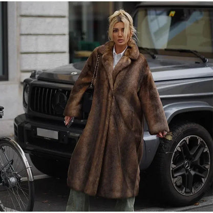 Winter Warm Thick Women Faux Fur Coats Luxury Oversized Long Coats Fleece Overcoat 2025 New Female Elegant Street Outerwear