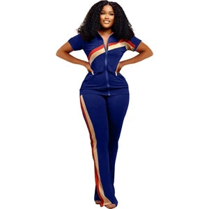 STYLISH LADY Patchwork Sporty 2 Piece Set Women Short Sleeve Zipper Jacket and Pant Suits 2025 Autumn Casual Fitness...