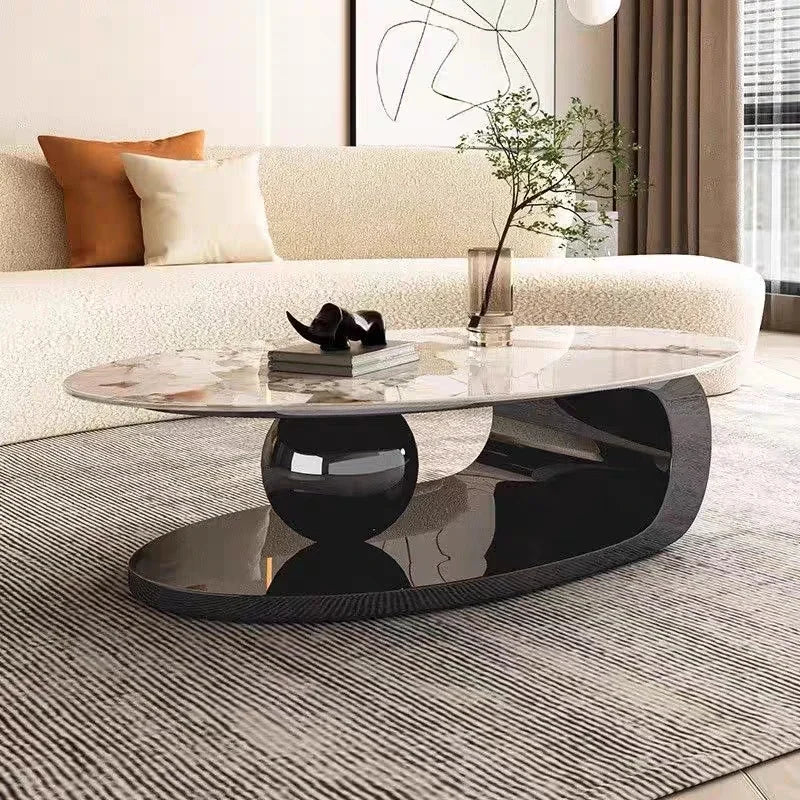-Rock Slab Light Luxury Coffee Table Modern Minimalist Home Small House Italian Living Room Designer Oval Coffee Table Table - Kimlud