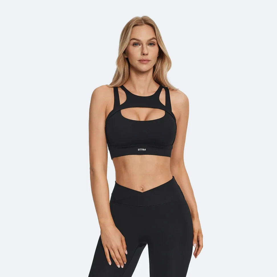 BetterMe Sexy Hollow Sports Bra Gym Woman Push Up High Impact Shockproof Underwear Naked Fitness Crop Top Mujer Workout Yoga Bra