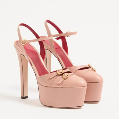 French Style Luxury High-Heeled Shoes with Thick Toe and Hollowed Out Back for Banquets, Women's Buckle Strap Sandals |...