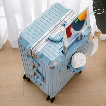 30/32-inch Large Size Luggage Multifunctional Cup Holder and Mobile Phone Holder Aluminium Framed Travel Suitcases Trip Cabin - Kimlud