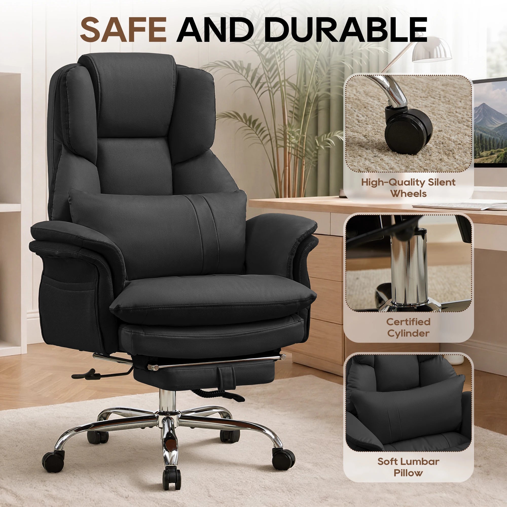 TCGBKAF Big and Tall Executive Criss Cross Office Chair, Ergonomic Computer Desk Chair with Adjustable Backrest, Flip Armrests & Footrest for Home & Office