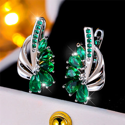 Luxury Female Blue Green Clip Earrings Charm Gold Color Trendy Zircon Stone Wedding Jewelry For Women | Kimlud Luxury Jewelry