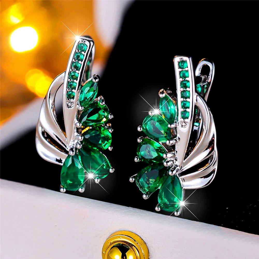 Luxury Female Blue Green Clip Earrings Charm Gold Color Trendy Zircon Stone Wedding Jewelry For Women | Kimlud Luxury Jewelry
