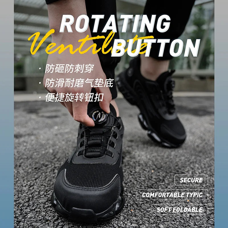 Big Size Men and Women Rotary Buckle Work Safety Shoes Men Air Soft Sole Lightweight Sneakers Protective Fashion Work Shoes