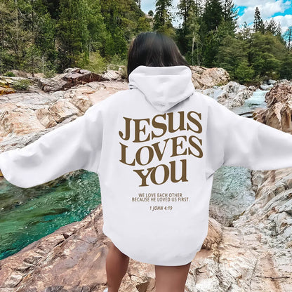Jesus Loves You Print Pullover Hoodies Women's Hoodie Autumn Winter Men Streetwear Sweatshirt Unisex Hooded Tops Hooded Clothes
