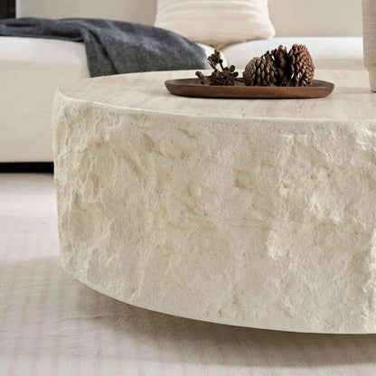 35.43'' Round Coffee Table, Fiberglass Vintage Center Table, Imitation Stone Table Front of The Sofa, Modern Coffee Table for Li