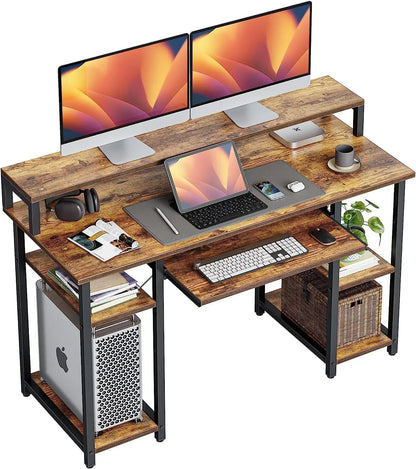 CubiCubi Computer Desk with Keyboard Tray 47 Inch Office Desk with Monitor Stand Storage Shelves Music Studio Desk Workstation